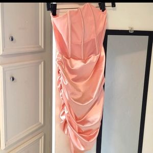 NWOT Corset ruched satin party dress Strapless stunning light pink